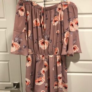 Blush floral print off the shoulder romper - M